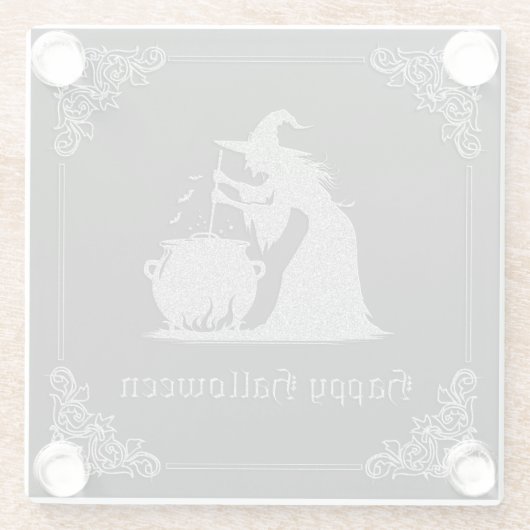 Silver Witch & Cauldron Halloween Glasuntersetzer (Rückseite)