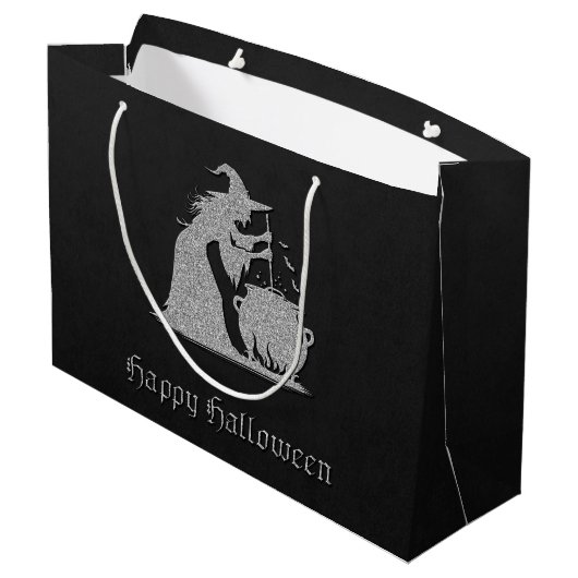 Silver Witch & Cauldron Halloween Große Geschenktüte (Rückseite Schrägansicht)