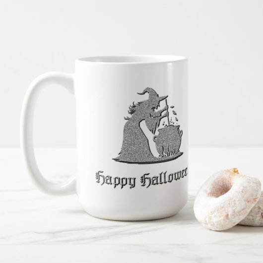 Silver Witch & Cauldron Halloween Kaffeetasse (Mit Donut)