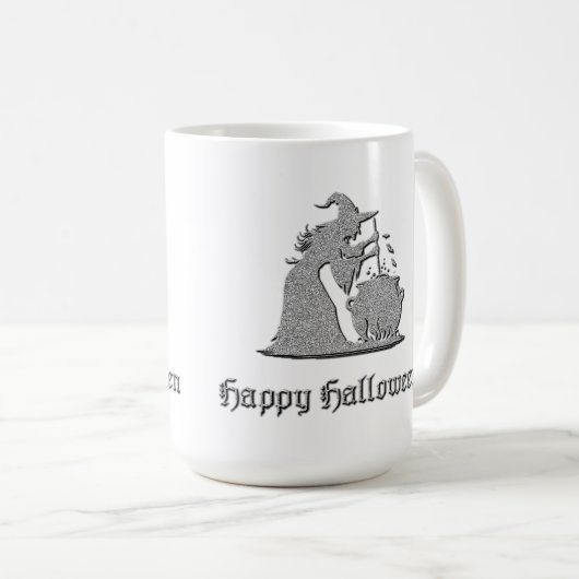 Silver Witch & Cauldron Halloween Kaffeetasse (VorderseiteRechts)