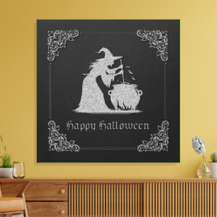 Silver Witch & Cauldron Halloween Leinwanddruck