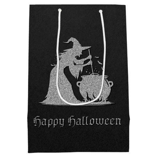 Silver Witch & Cauldron Halloween Mittlere Geschenktüte (Rückseite)