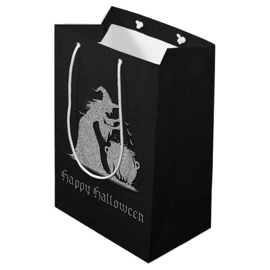 Silver Witch & Cauldron Halloween Mittlere Geschenktüte (Rückseite Schrägansicht)