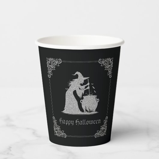 Silver Witch & Cauldron Halloween Pappbecher (Rückseite)