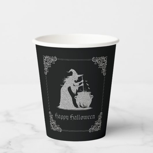 Silver Witch & Cauldron Halloween Pappbecher (Vorderseite)