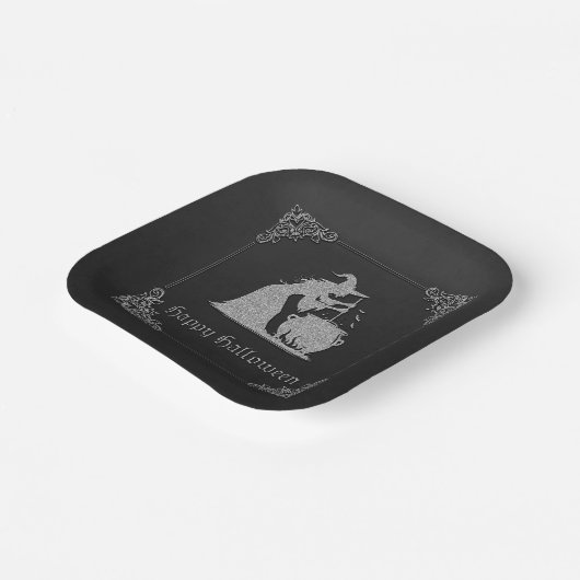 Silver Witch & Cauldron Halloween Pappteller (Gewinkelt)