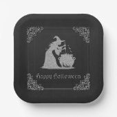 Silver Witch & Cauldron Halloween Pappteller (Vorderseite)