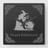 Silver Witch & Cauldron Halloween Quadratische Wanduhr (Vorderseite)
