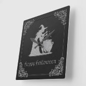 Silver Witch & Cauldron Halloween Quadratische Wanduhr (Winkel)