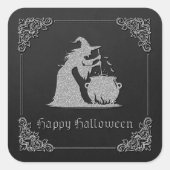 Silver Witch & Cauldron Halloween Quadratischer Aufkleber (Vorderseite)