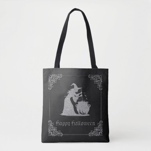 Silver Witch & Cauldron Halloween Tasche (Vorderseite)