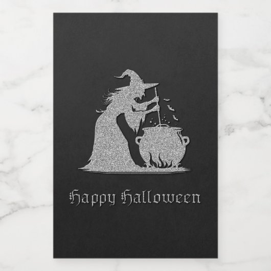 Silver Witch & Cauldron Halloween Weinetikett (Einzelnes Label)