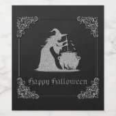 Silver Witch & Cauldron Halloween Weinetikett (Einzelnes Label)