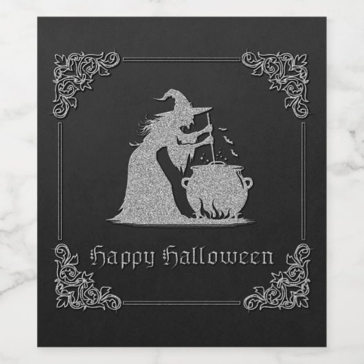 Silver Witch & Cauldron Halloween Weinetikett (Einzelnes Label)