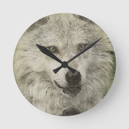 Silver Wolf Pencil Illustration Zeichnend Runde Wanduhr (Vorderseite)