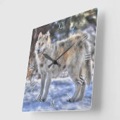 Silver Wolf & Snow Wildlife Foto Clock Quadratische Wanduhr (Winkel)