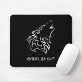 Silver Wolf Vector Tribal Monogram Black Mousepad (Mit Mouse)