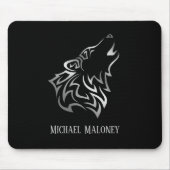 Silver Wolf Vector Tribal Monogram Black Mousepad (Vorne)