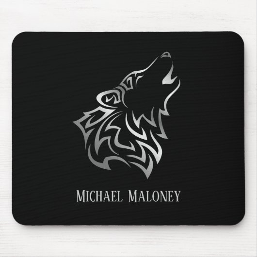 Silver Wolf Vector Tribal Monogram Black Mousepad (Vorne)