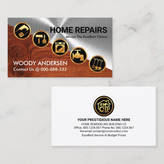 Silver Wood Diagonal Gold Handyman Tools Visitenkarte (Vorne/Hinten)