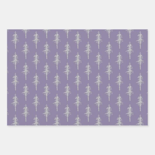 Silver Woodland Pine Tree Forest Mulberry Lila Geschenkpapier Set (Vorderseite 2)