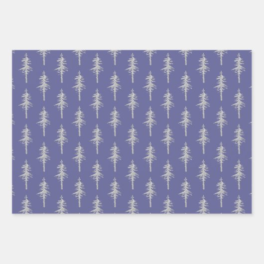 Silver Woodland Pine Tree Forest Mulberry Lila Geschenkpapier Set (Vorderseite)