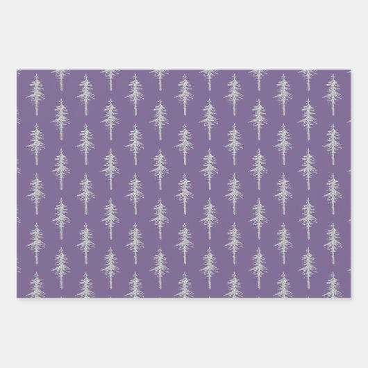 Silver Woodland Pine Tree Forest Mulberry Lila Geschenkpapier Set (Vorderseite 3)