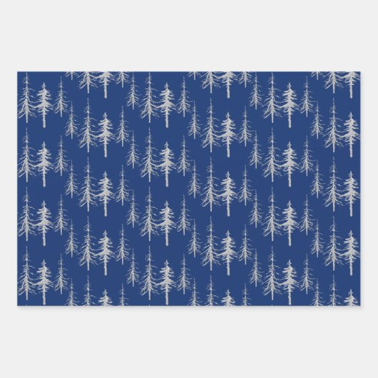 Silver Woodland Scraggy Sparse Spruce Tree Forest Geschenkpapier Set (Vorderseite 3)