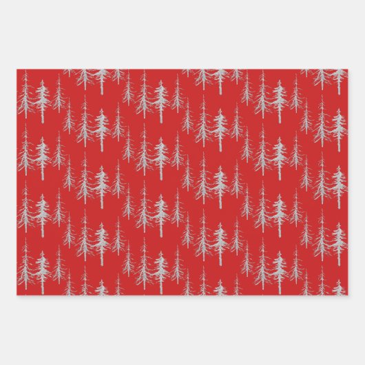 Silver Woodland Scraggy Sparse Spruce Tree Forest Geschenkpapier Set (Vorderseite)