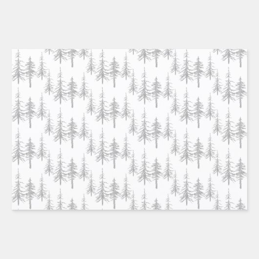Silver Woodland Scraggy Sparse Spruce Tree Forest Geschenkpapier Set (Vorderseite)