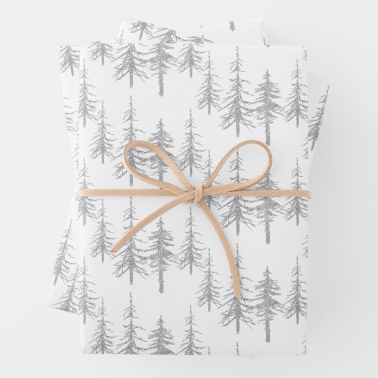 Silver Woodland Scraggy Sparse Spruce Tree Forest Geschenkpapier Set (Beispiel)