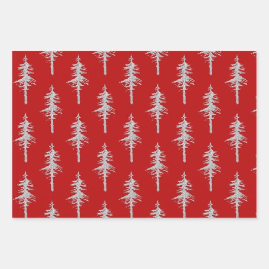 Silver Woodland Spruce Trees Holiday Red Geschenkpapier Set (Vorderseite 2)