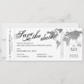 Silver World Map Boarding Pass Save the Date Karte (Vorderseite)