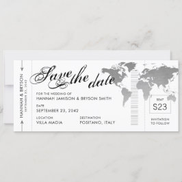 Silver World Map Boarding Pass Save the Date Karte