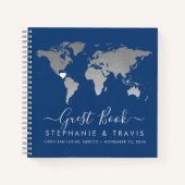 Silver World Map Heart Destination Gästebuch Notizblock (Vorderseite)