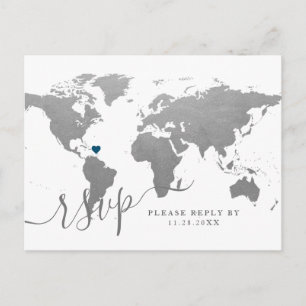 Silver World Map Herz Destination UAWG Postkarte