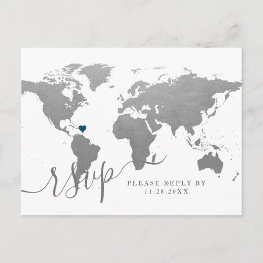 Silver World Map Herz Destination UAWG Postkarte (Vorderseite)