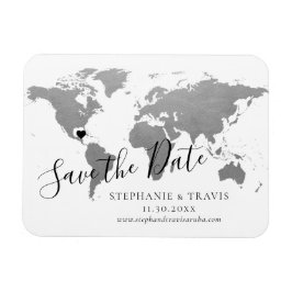 Silver World Map Hochzeit in Urlaubsort Magnet