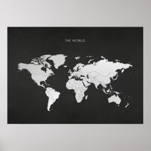Silver World Map Poster