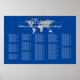 Silver World Map Thema Sitzungstabelle Poster