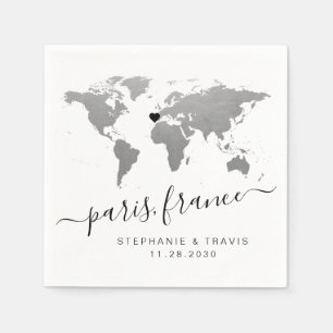 Silver World Map Theme Party Serviette