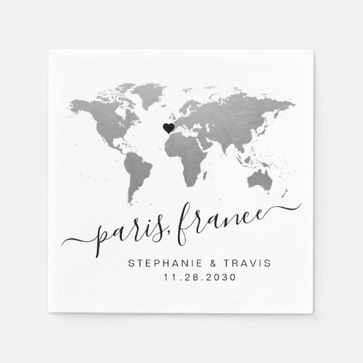 Silver World Map Theme Party Serviette (Vorderseite)