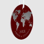 Silver World Map Travel Keepake Personalisiert Ornament (Vorderseite)