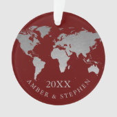 Silver World Map Travel Keepake Personalisiert Ornament (Vorderseite)