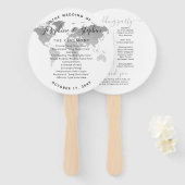 Silver World Map Wedding Program Fächer (Vorne und Hinten)