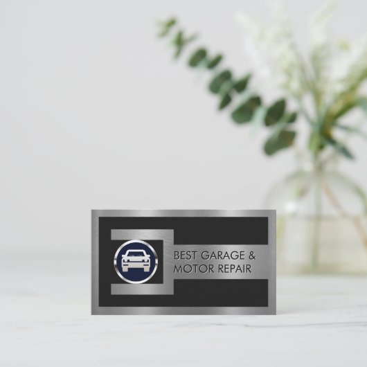 Silver Wrench Frame On Car Nut Logo Visitenkarte (Stehend Vorderseite)