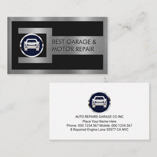 Silver Wrench Frame On Car Nut Logo Visitenkarte (Vorne/Hinten)
