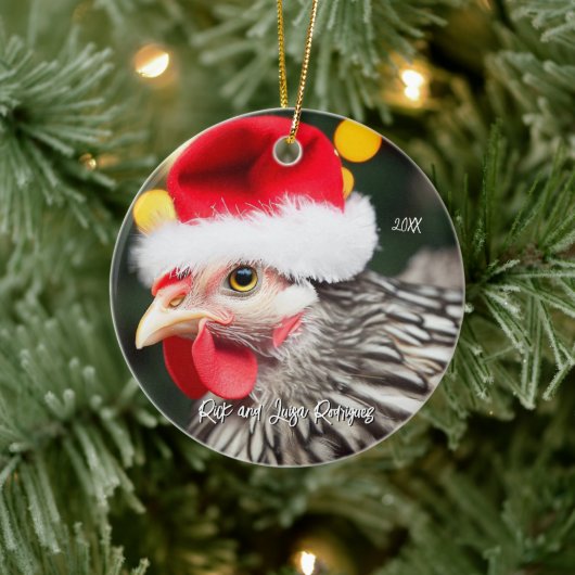 Silver Wyandotte Chicken Weihnachtsmannmütze Weihn Keramik Ornament (Baum)