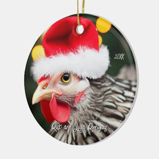 Silver Wyandotte Chicken Weihnachtsmannmütze Weihn Keramik Ornament (Links)