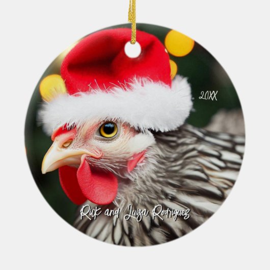 Silver Wyandotte Chicken Weihnachtsmannmütze Weihn Keramik Ornament (Hinten)